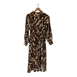 Lavin Maxi Dress Women's Size 38 Belted Brown Cream Modest Long US 8 Pockets